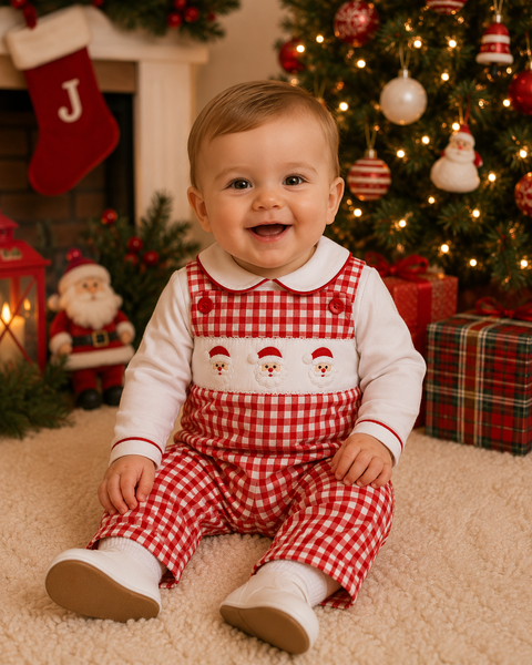 PRE-ORDER: Boys Red Gingham Smocked Santa Jon Jon Set (ETA September)