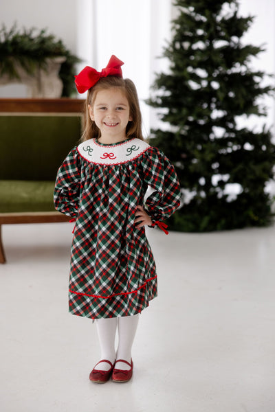 Girls Green Plaid Bow Socks