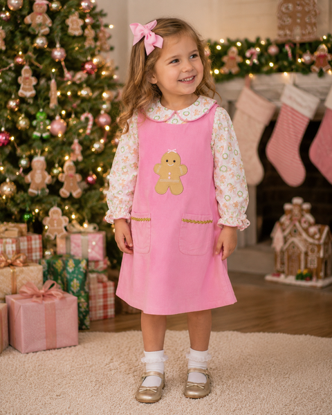 PRE-ORDER: Girls Pink Gingerbread Corduroy Dress Set (ETA September)