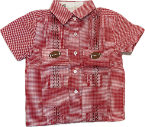 Boys Red Gameday Football Guayabera
