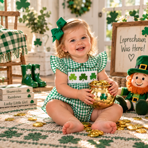PRE-ORDER: Girls Smocked Shamrock Diaper Set (ETA January)