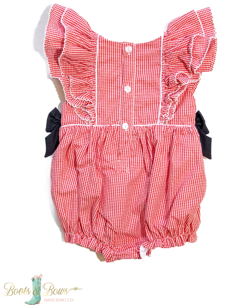 Girls Red Smocked Gameday Football Bubble