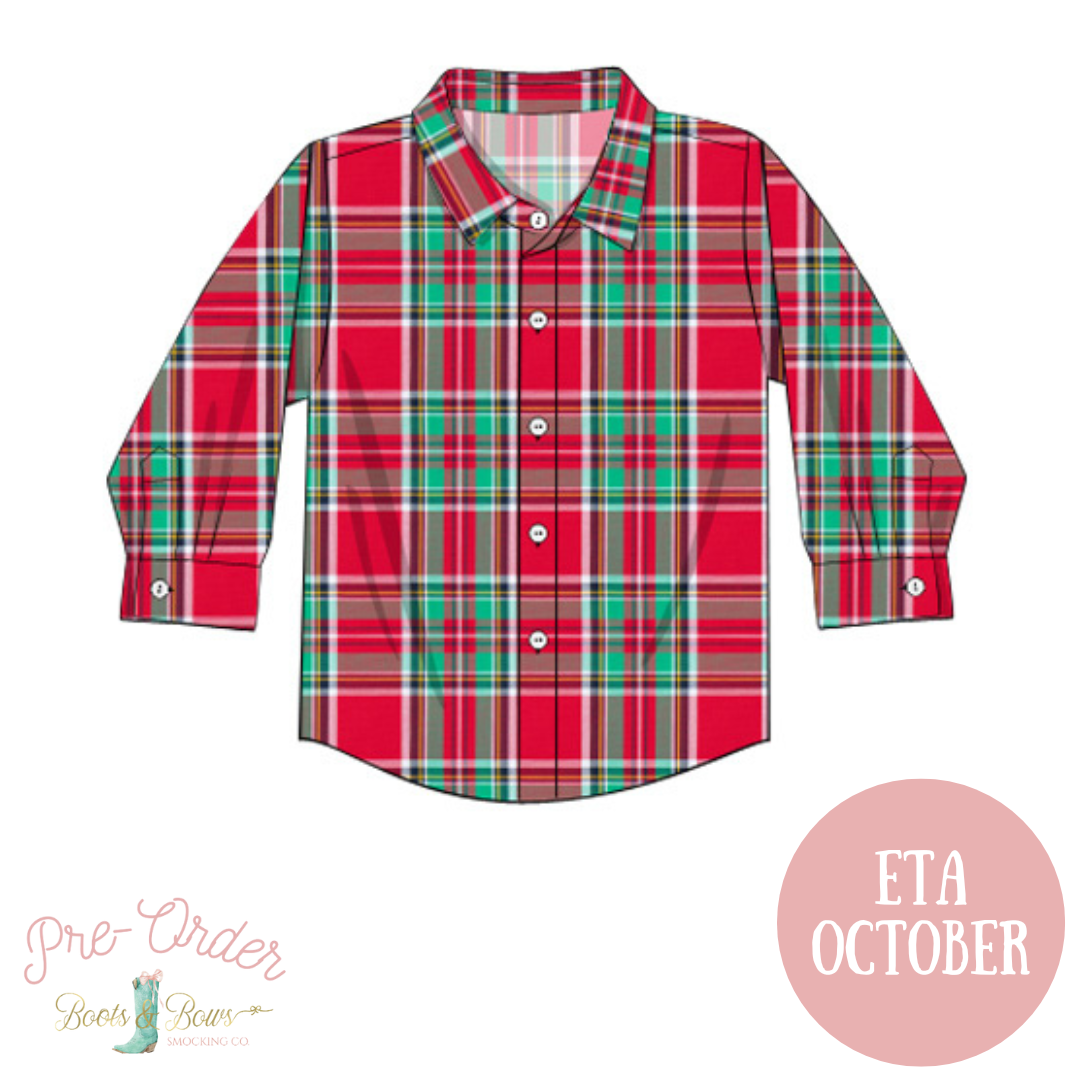 PRE-ORDER: Boys Christmas Plaid Button-Up Shirt (ETA OCTOBER)