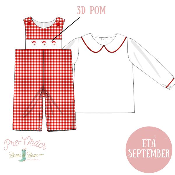 PRE-ORDER: Boys Red Gingham Smocked Santa Jon Jon Set (ETA September)