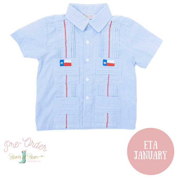 PRE-ORDER: Boys Texas Flag Guayabera Shirt (ETA January)