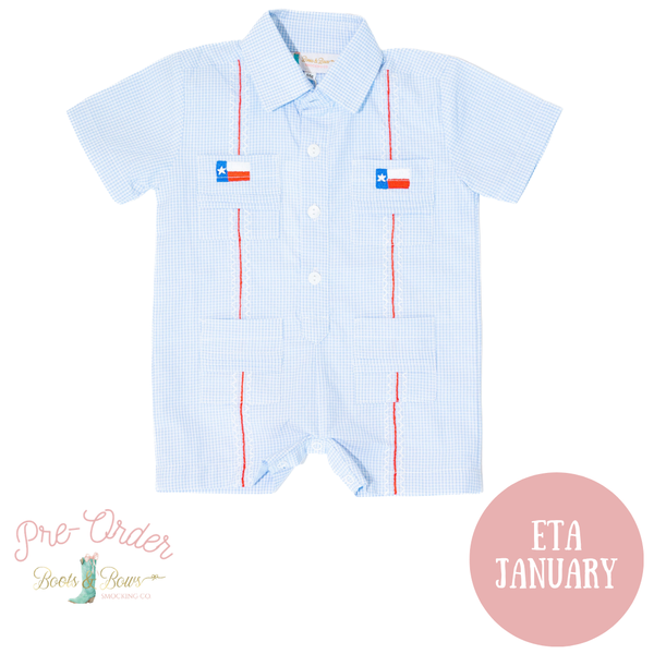 PRE-ORDER: Boys Texas Flag Guayabera Romper (ETA January)