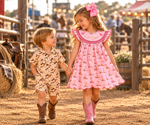 PRE-ORDER: Girls Smocked Boot Scootin' Ruffle Dress (ETA January)
