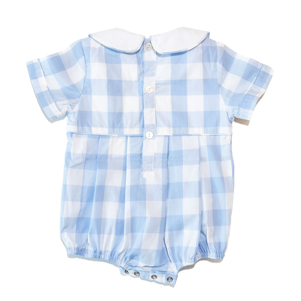 Boys Smocked Little Brother Blue Check Bubble