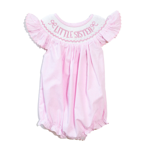 Girls Smocked Little Sister Pink Gingham Bubble