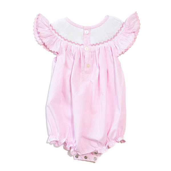 Girls Smocked Little Sister Pink Gingham Bubble