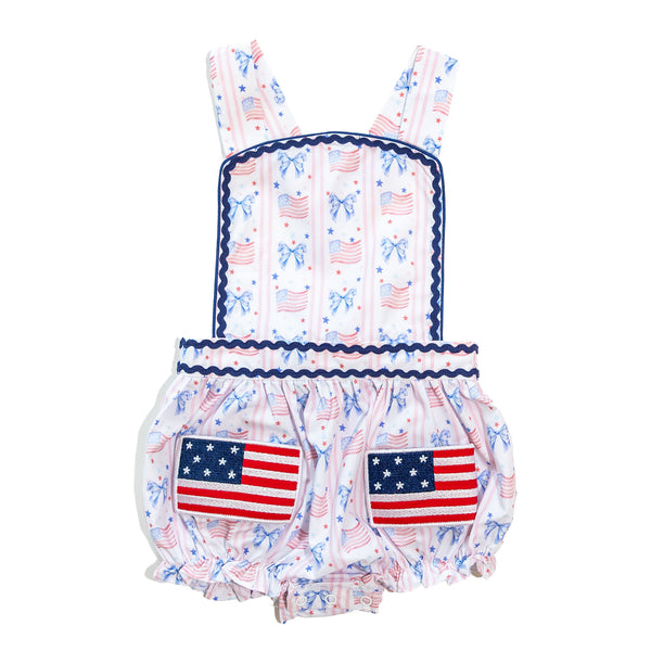 Girls American Flag Sunsuit Bubble