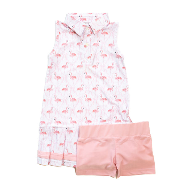 Girls Pink Flamingo Athletic Dress