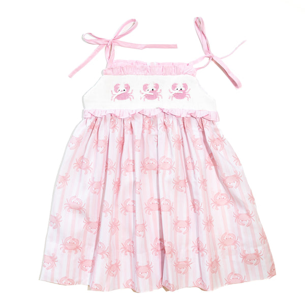 Girls Smocked Pink Crab Dress