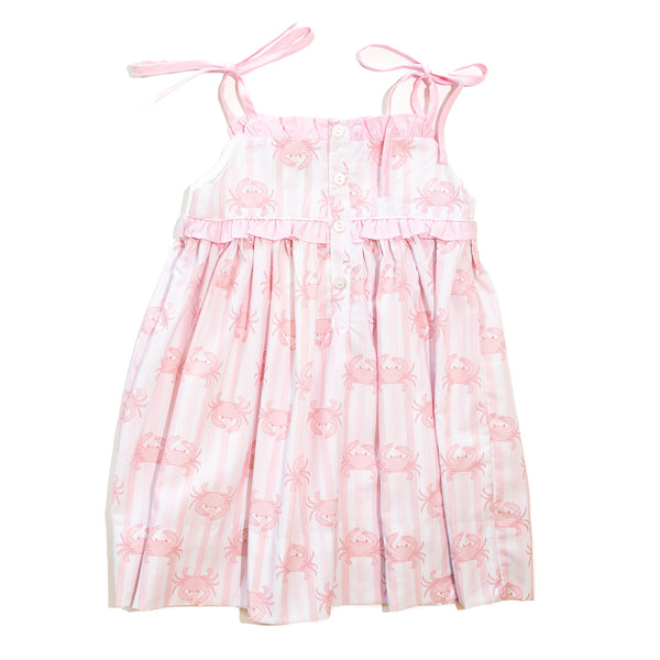 Girls Smocked Pink Crab Dress