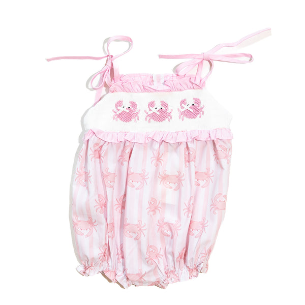 Girls Smocked Pink Crab Bubble