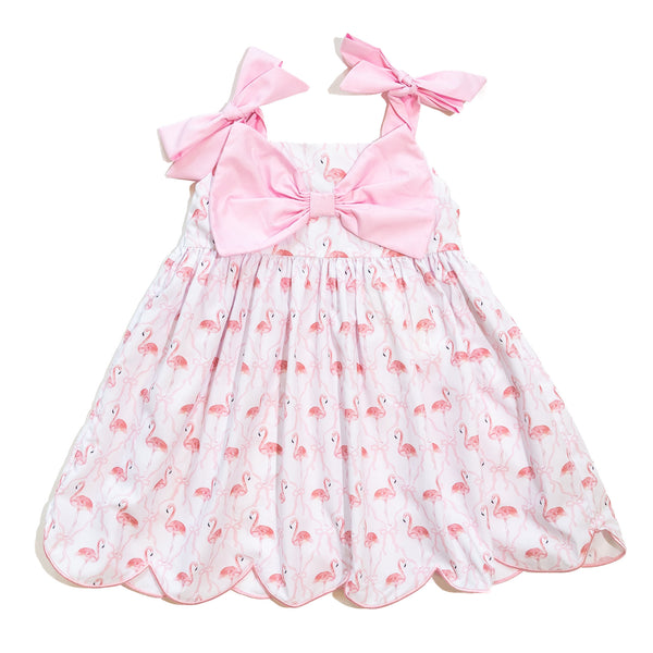 Girls Pink Bow Flamingo Dress