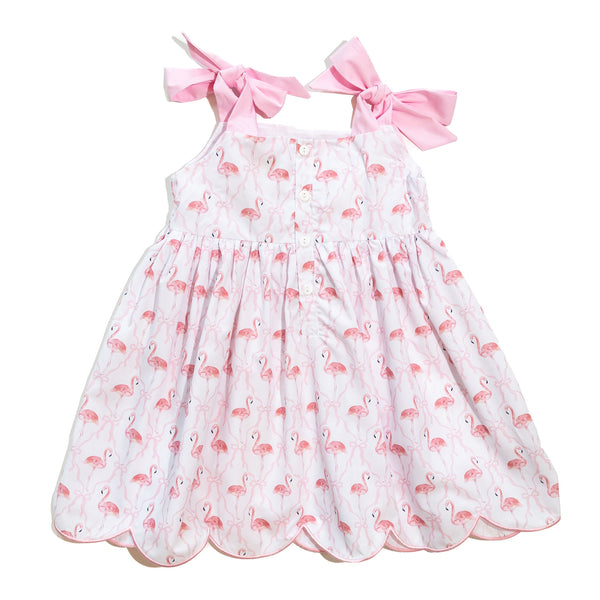 Girls Pink Bow Flamingo Dress