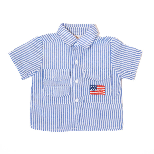 Boys Seersucker Flag Fishing Shirt