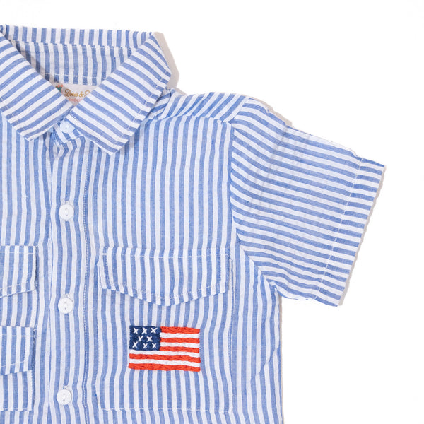 Boys Seersucker Flag Fishing Shirt