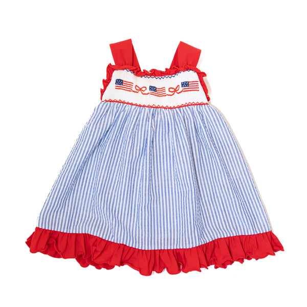 Girls American Flag Seersucker Dress