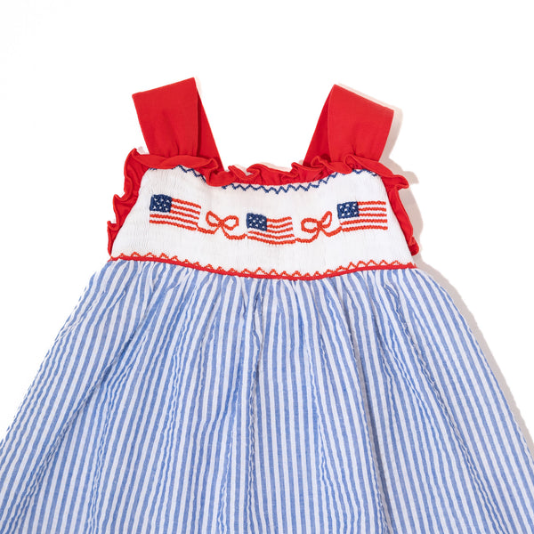 Girls American Flag Seersucker Dress