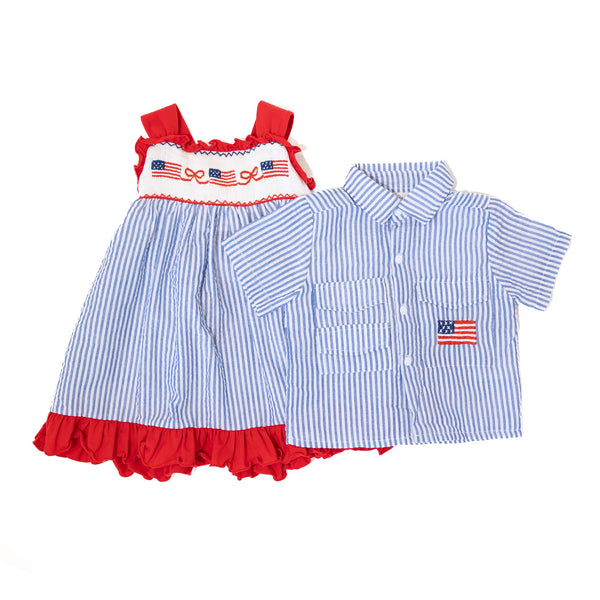 Boys Seersucker Flag Fishing Shirt