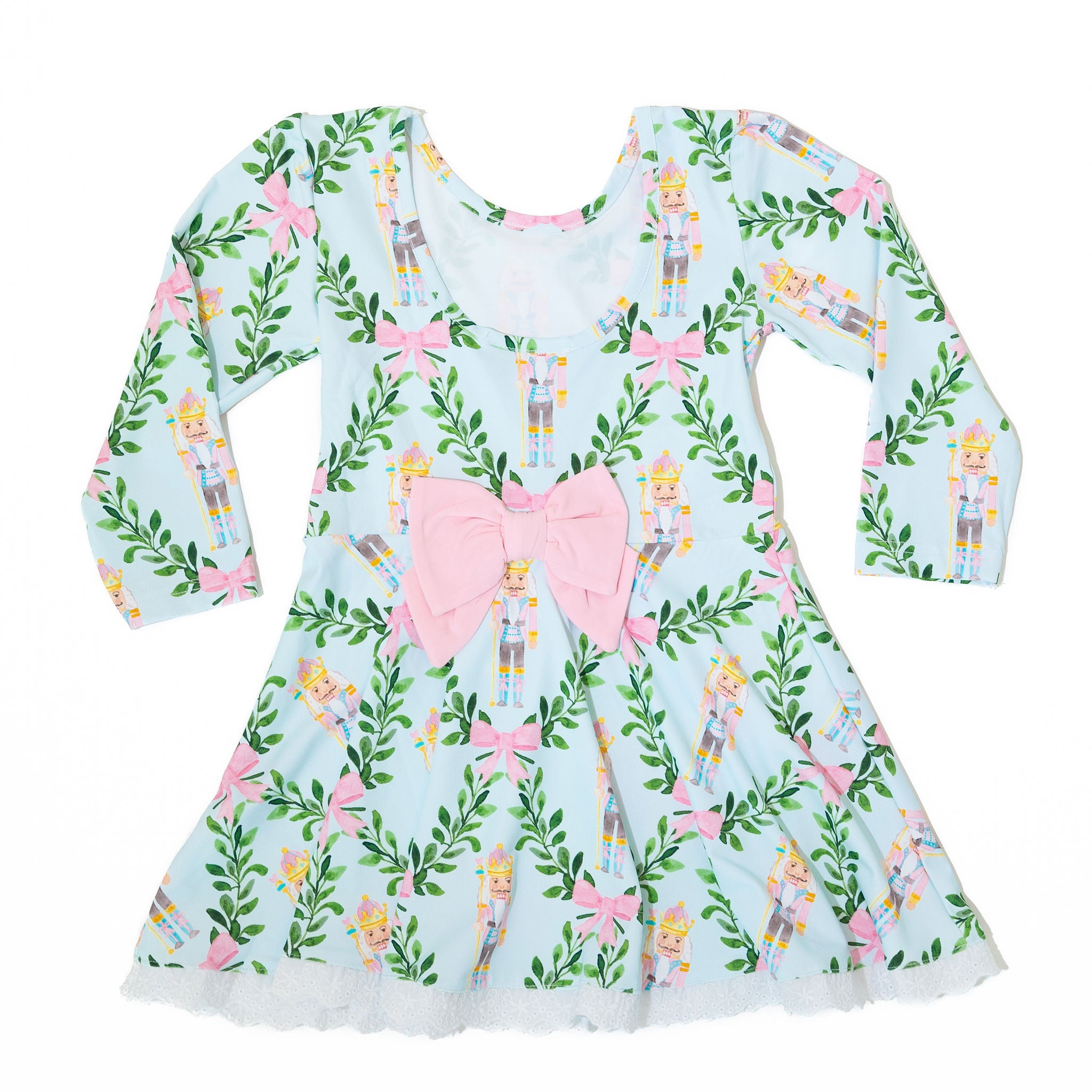 Girls Green Trellis & Pink Nutcracker Twirl Dress