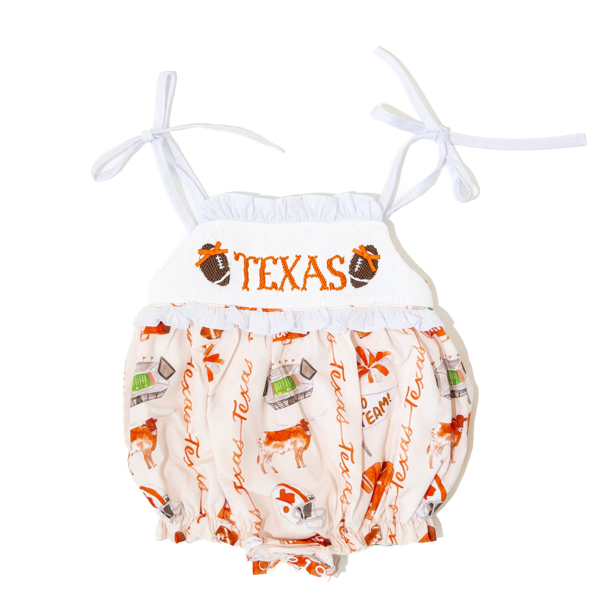 Girls Texas Longhorn Gameday Spirit Smocked Bubble - Officially Licensed