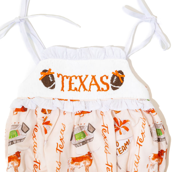 Girls Texas Longhorn Gameday Spirit Smocked Bubble - Officially Licensed