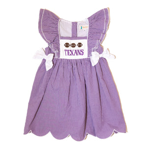 Girls Smocked Gameday Dress - TARLETON TEXANS (Officially Licensed)