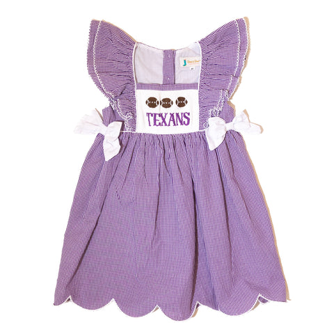 Girls Smocked Gameday Dress - TARLETON TEXANS (Officially Licensed)