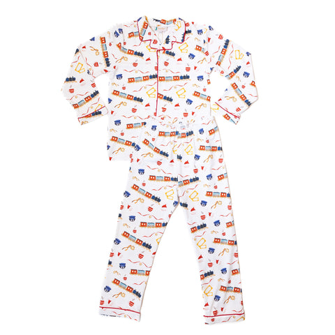 Boys Christmas Express Train Ride Button-up Pajamas