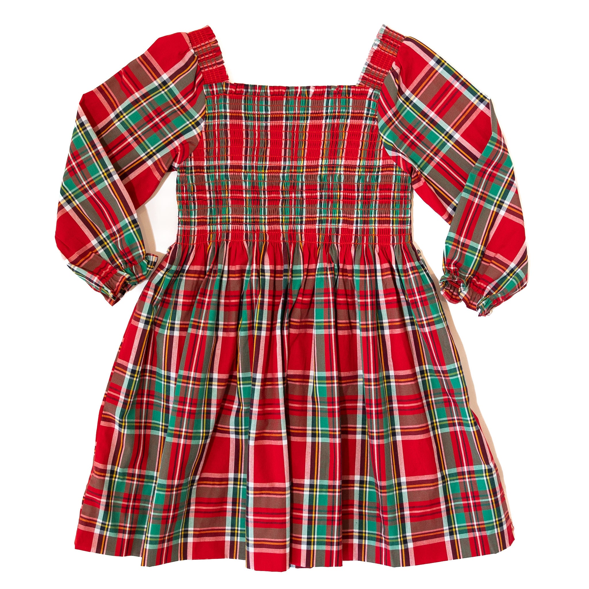 Girls Christmas Plaid Smocked Dress