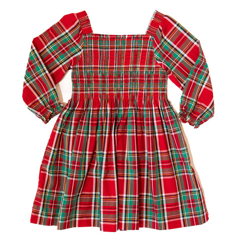 Girls Christmas Plaid Smocked Dress