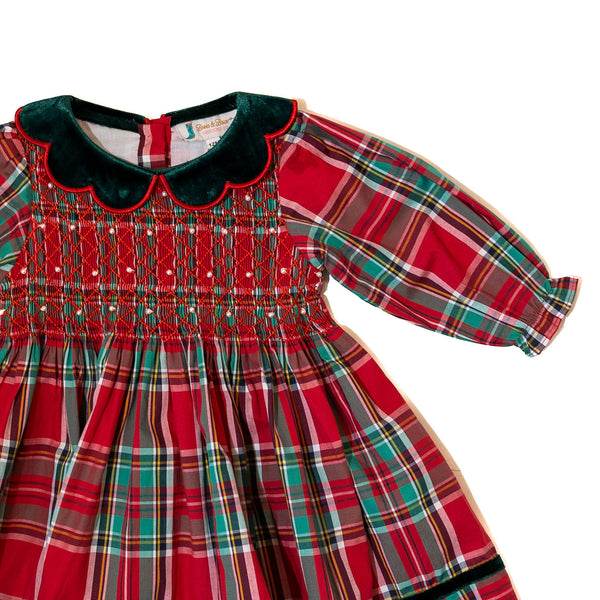 PRE-ORDER: Girls Christmas Plaid Smocked Dress w/Pearls (ETA OCTOBER)