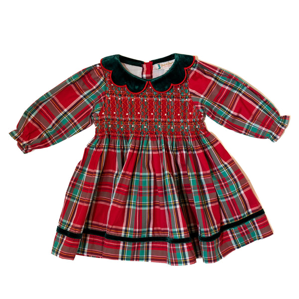 PRE-ORDER: Girls Christmas Plaid Smocked Dress w/Pearls (ETA OCTOBER)