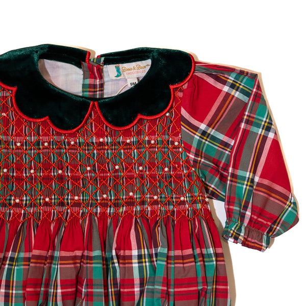 PRE-ORDER: Girls Christmas Plaid Smocked Pearl Bubble (ETA October)