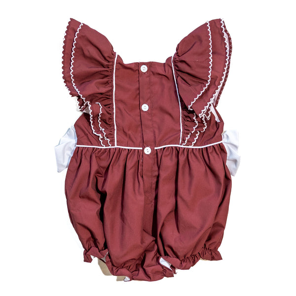 Girls Maroon Smocked Gameday Football Bubble
