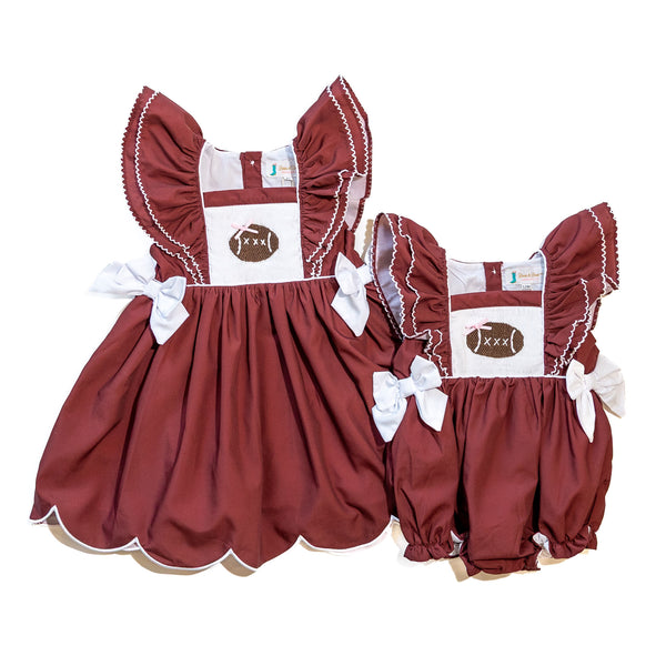 Girls Maroon Smocked Gameday Football Bubble