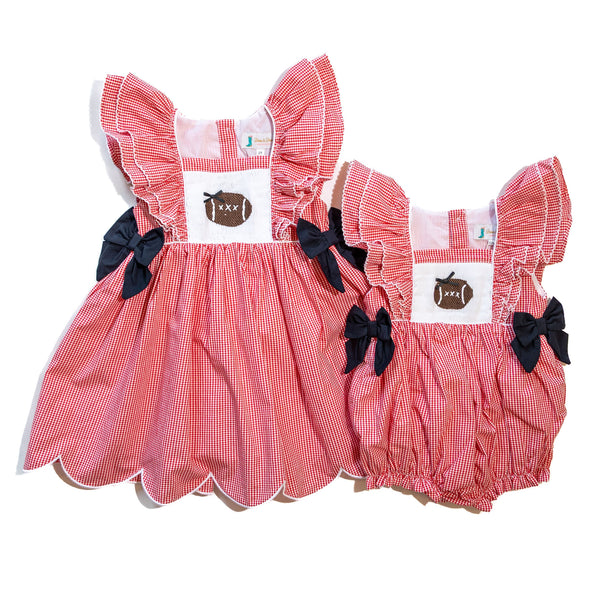 Girls Red Smocked Gameday Football Bubble
