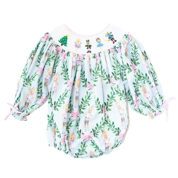 PRE-ORDER: Girls Nutcracker & Bows Smocked Bubble (ETA October)