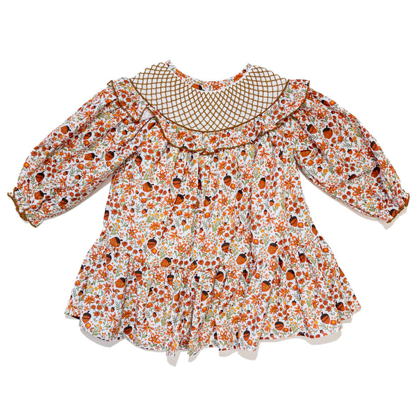 PRE-ORDER: Girls Fall Acorn Floral Smocked Dress (ETA August)