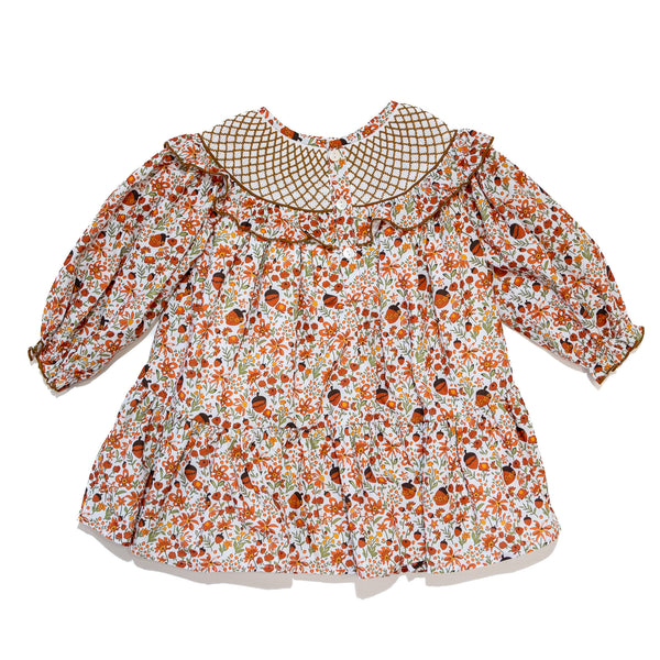 PRE-ORDER: Girls Fall Acorn Floral Smocked Dress (ETA August)