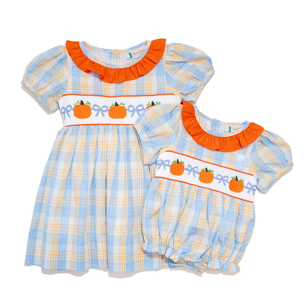 PRE-ORDER: Girls Pumpkin & Bows Plaid Dress (ETA AUGUST)