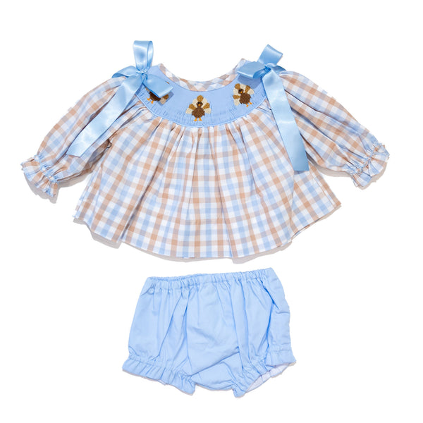 PRE-ORDER: Girls Plaid Turkey Smocked Diaper Set (ETA August)