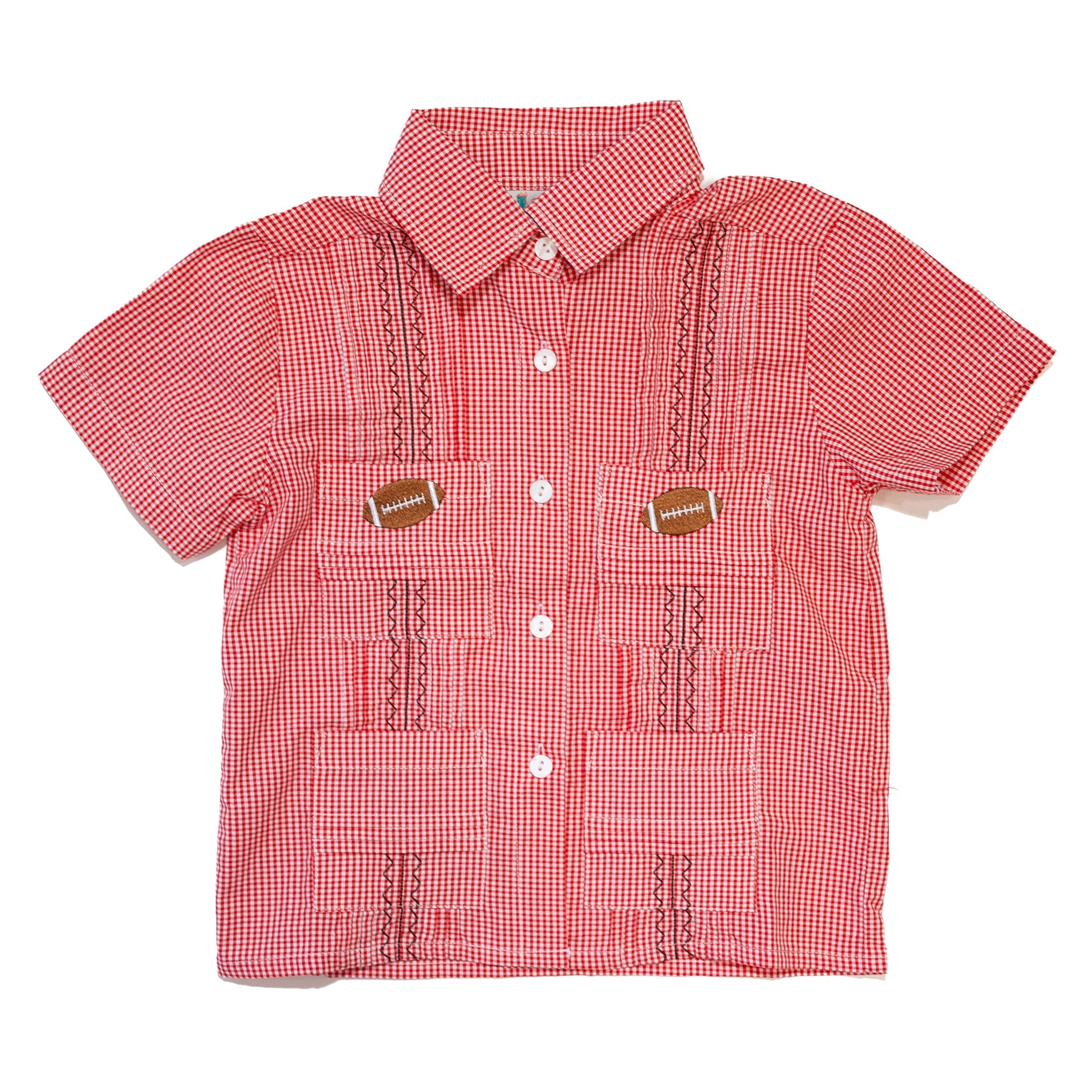Boys Red Gameday Football Guayabera