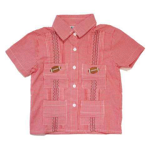 Boys Red Gameday Football Guayabera