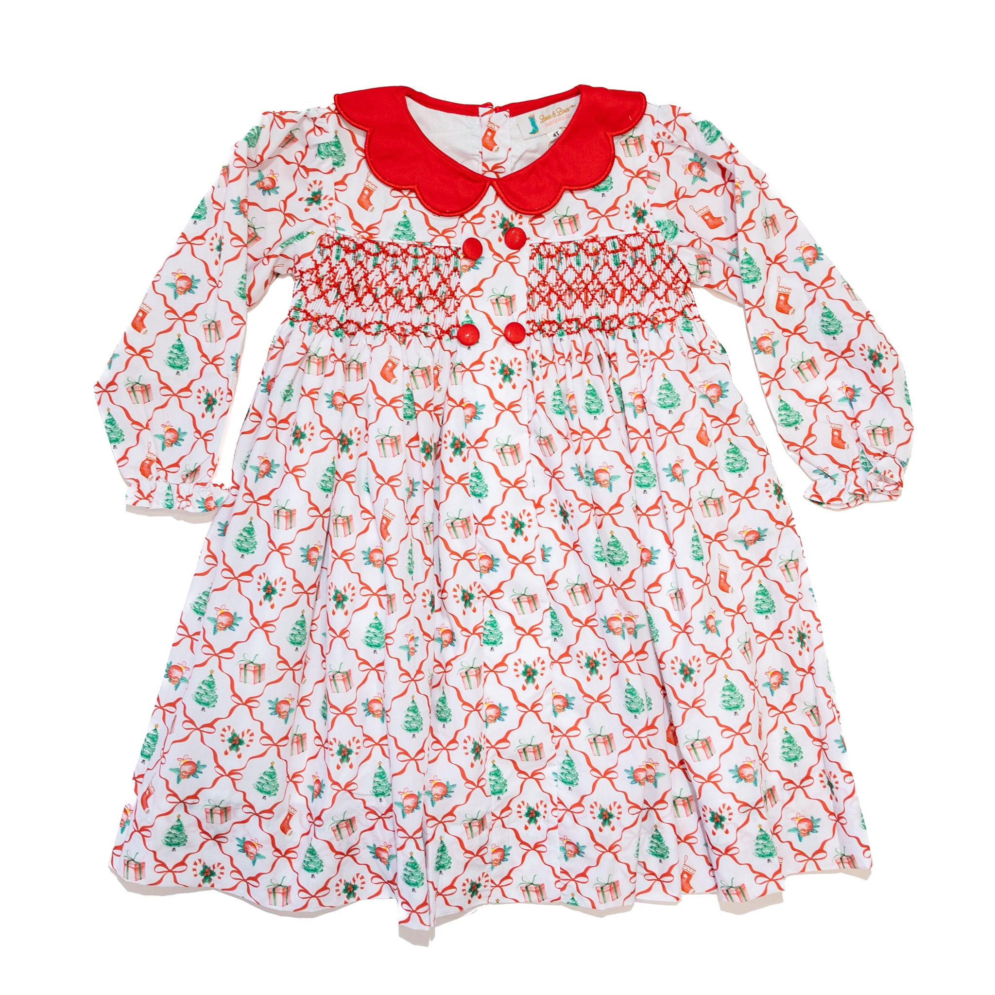 Girls Christmas Bows Smocked Dress