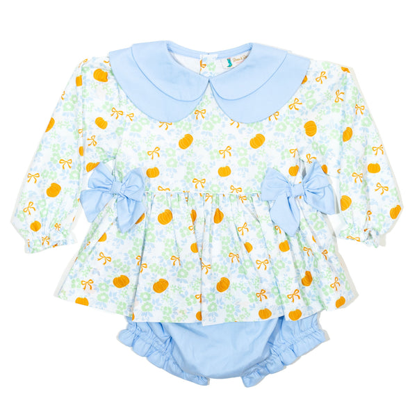 PRE-ORDER: Girls Pumpkins & Blue Bows Diaper Set (ETA August)