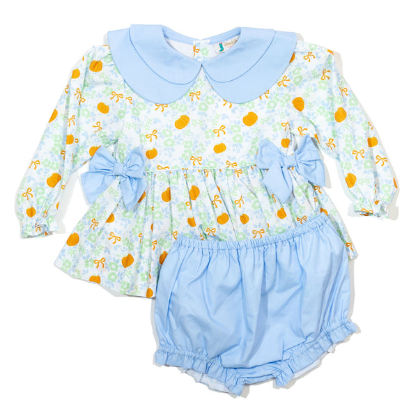 PRE-ORDER: Girls Pumpkins & Blue Bows Diaper Set (ETA August)